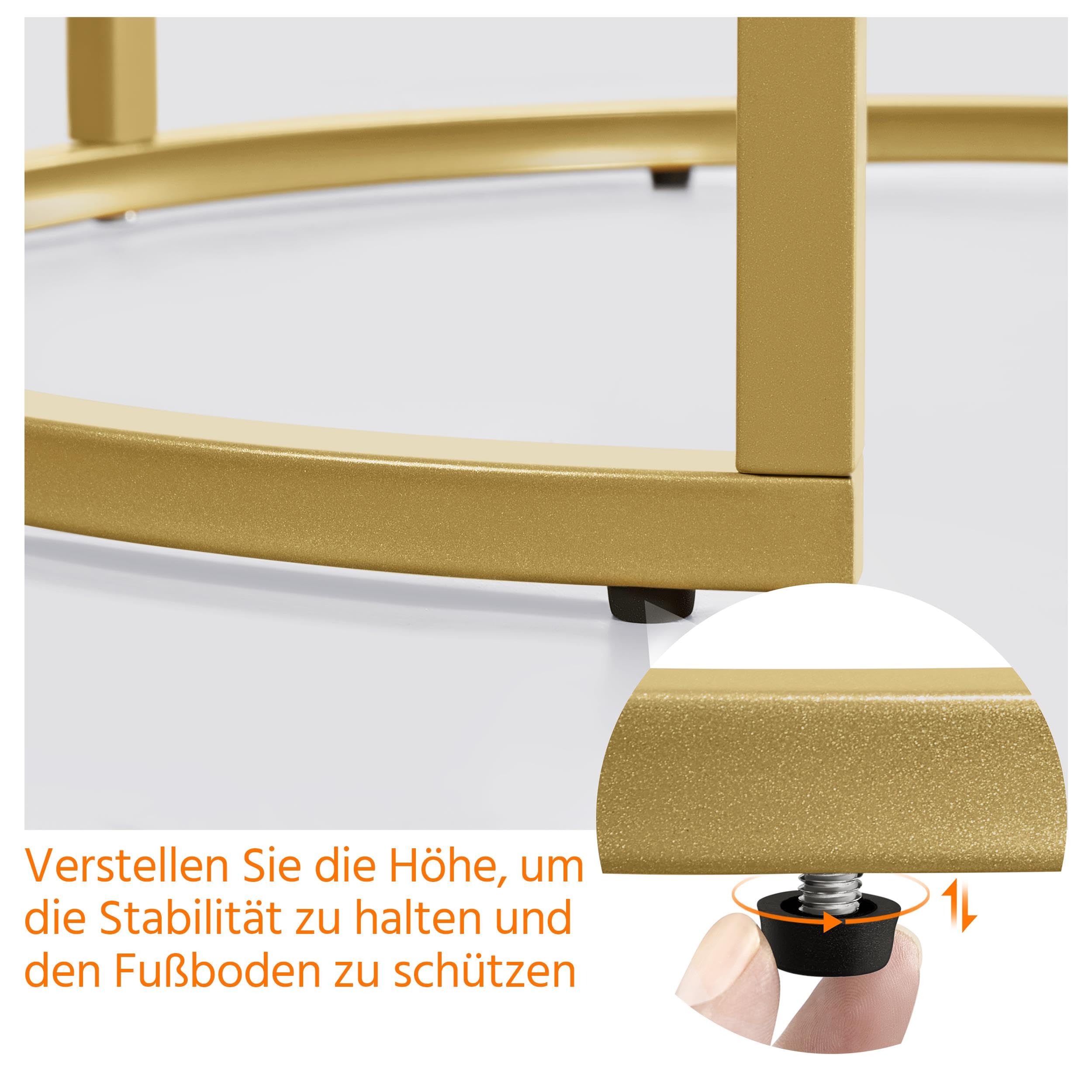 Yaheetech Satztische rund, 2er Set Beistelltisch, Couchtisch Glas, für Wohnzimmer, modernes Design, Metallgestell senf Gold, 49,5 x 49,5 x 59 cm