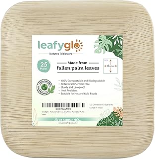 Leafyglo Natures Tableware Areca Palm Leaf 6 Inch Square Plates 25 Pack Disposable Compostable Bamboo Eco Friendly Biodegradable Disposable - Alternative to Paper and Plastic Plates