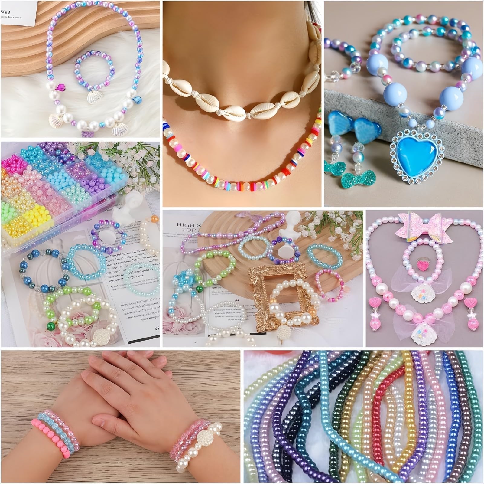 YJWZ 1115pcs Stück Perlenset für Armbänder - 48 Farben Meeresthema Bastelset, Perlenset Kinder ab 4 Jahre & Erwachsene inkl Schmuckzubehör zum Auffädeln | DIY Armband Selber Machen Kit