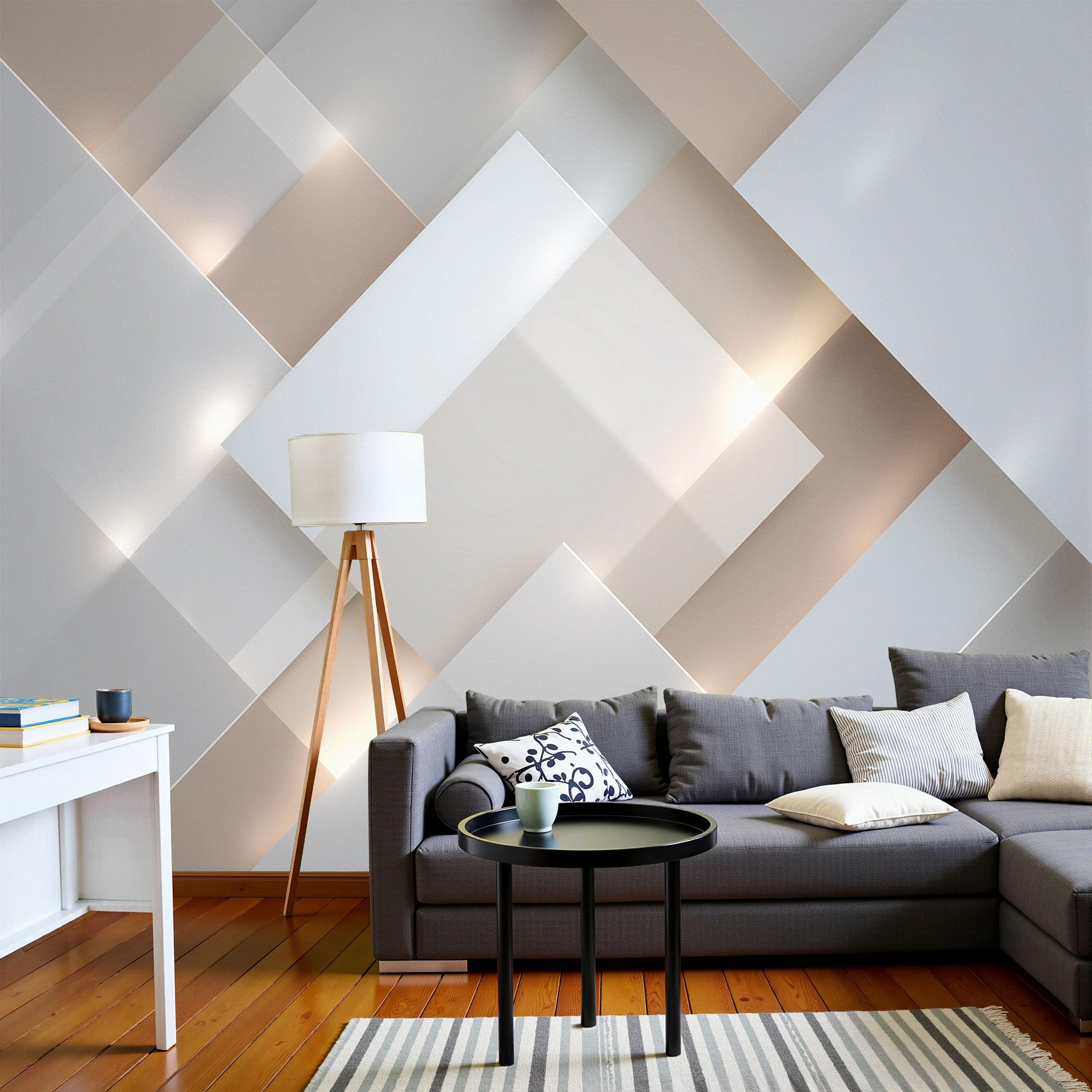 Papier Peint Panoramique Géométrie Brillante 3D, 350X256Cm (Lxh), Tapisserie Poster Geant Mural Beige, Personnalisé 3D Pour Salon Chambre D'Enfants Décoration Murale Espace Moderne