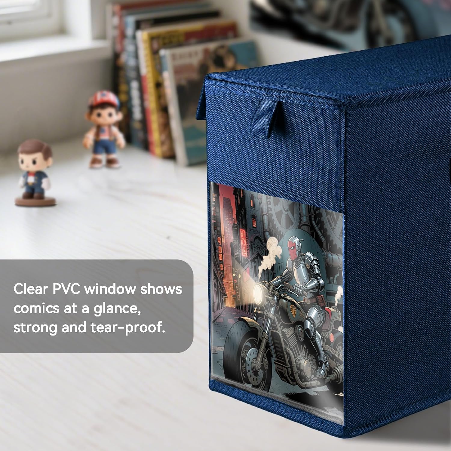 2 Pack Comic Book Storage Box with Lid for Modern Age, Collapsible Magazine Organizer with Clear Window, Blue