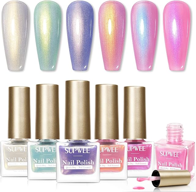 SUPWEE Pearl Nail Polish Set Quick Dry, Mermaid Shell Nail Polish Non Gel Air Fast Drying Fingernail Lacquer Manicure DIY Salon Gift