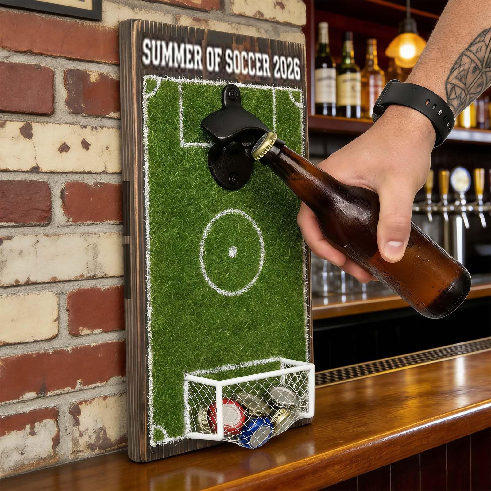 Apribottiglie a forma di campo da calcio, decorazione da parete, a forma di campo da calcio, divertente collezionista di tappi di bottiglia, regalo creativo per la decorazione di bar di calcio