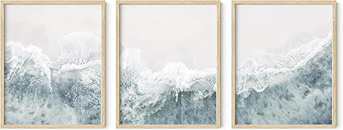 Haus and Hues Decoración de pared de playa, juego de 3 imágenes de playa, arte de pared con océano, arte de pared costero, arte de pared natural,