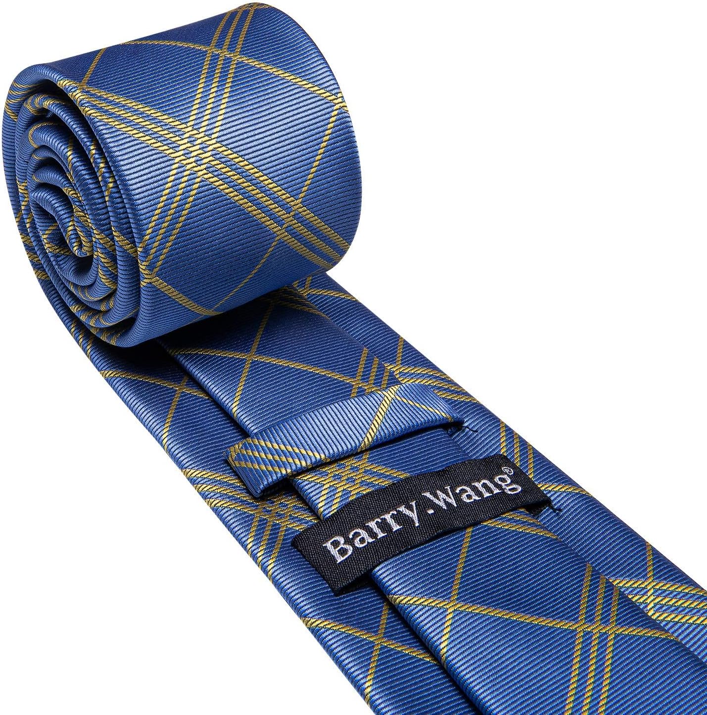 Barry.Wang Tie Sets for Men Silk Stripe Necktie Woven Checkered Handkerchief Cufflinks Formal Business Wedding - Image 7