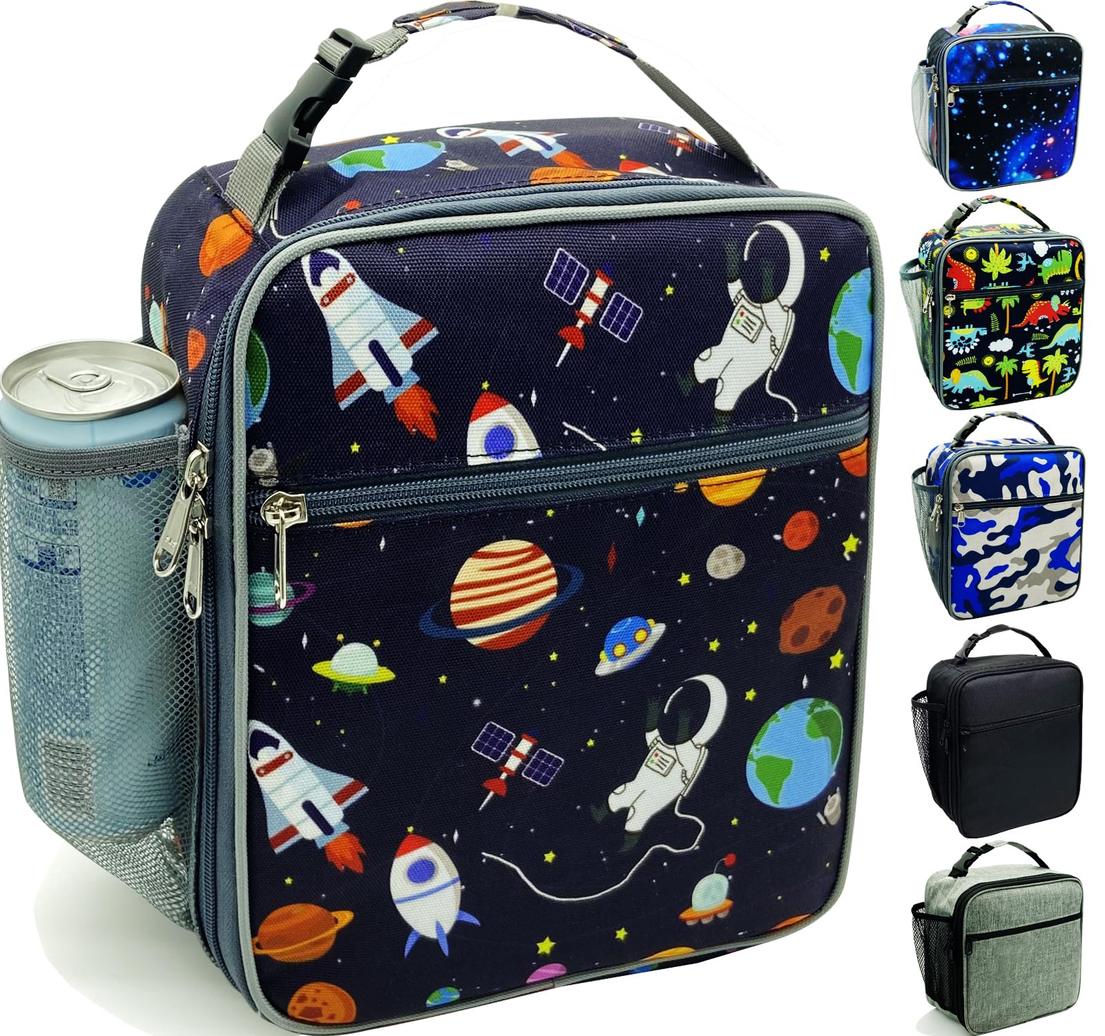 Kulle Astronaut Lunch Box for Boys Insulated Kids Lunch Bag with Freezable Compartment Thermal Reusable Lunchbox for School