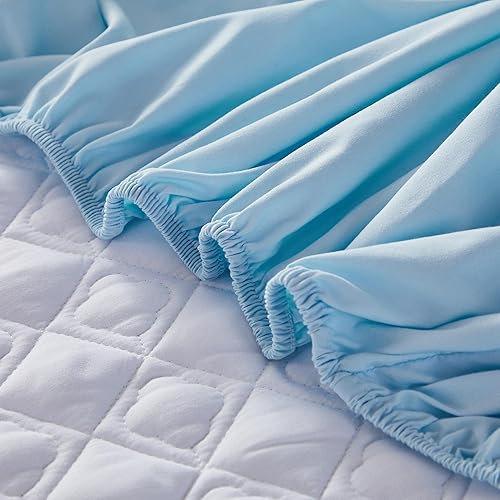 Miniatura 5 de ZIQINPSQ Sábana bajera de tamaño individual azul claro sábana bajera de bolsillo profundo cálida en invierno transpirable antideslizante perfecta