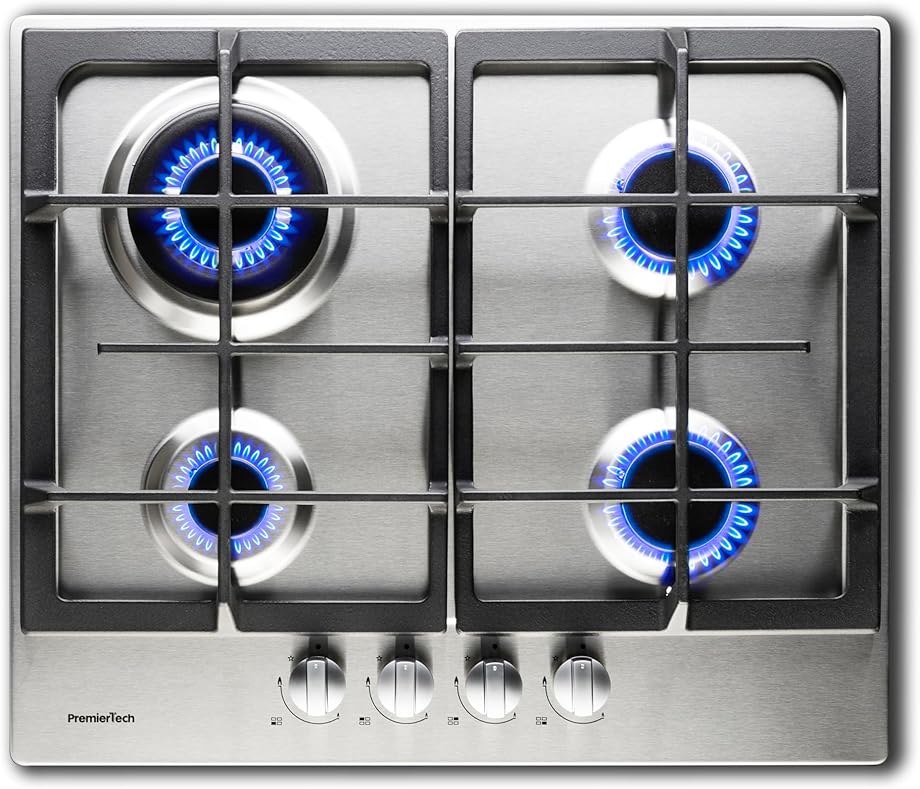 Premiertech piano cottura a gas da incasso con 4 fuochi 56x48 cm acciaio inox