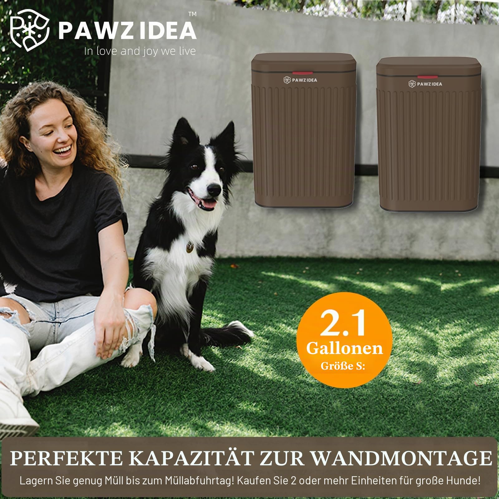 PAWZIDEA Hundekot-Mülleimer zur Wandmontage, Hundeabfalleimer mit Deckel, zum Aufhängen an Zaun, Müll, Outdoor, Metall-Hundekotbehälter, kleiner Mülleimer, Geruchskontrolle mit Aktivkohlefilter Haustier