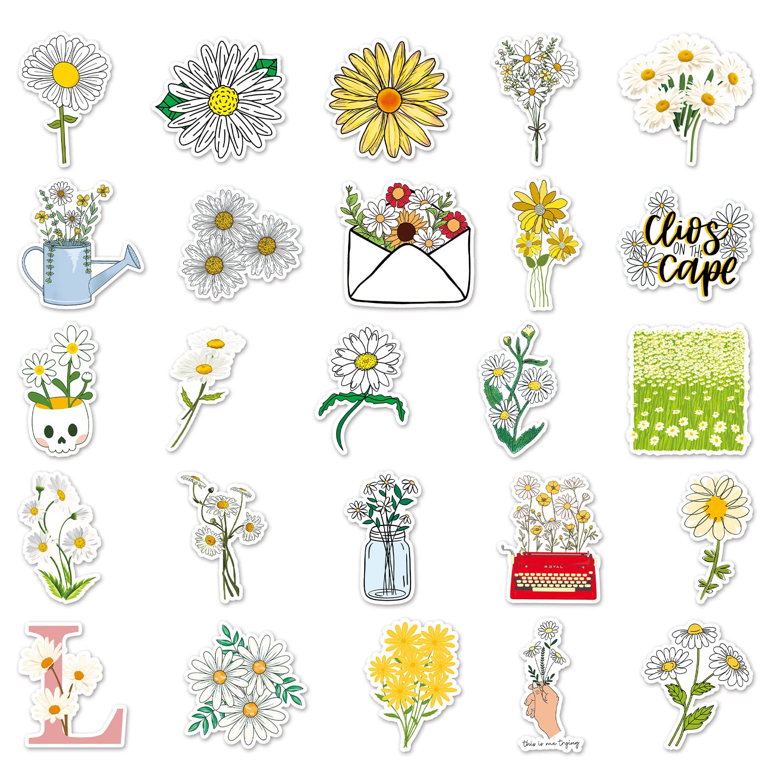 50 PCS Daisy Stickers for Teens Boys Girls Kids Adults Gift,Cute Flower Waterproof Decals for Water Bottle Laptop Skateboard Luggage Bicycle Helmet Refrigerator Guitar Phone Scrapbook - Image 2