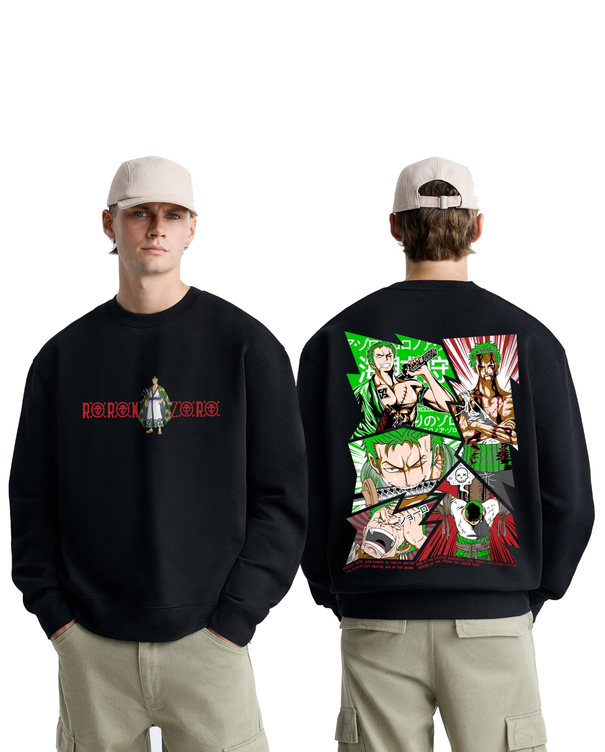 three times 5 One Piece Roronoa Zoro Anime Character Art Printed Sweatshirt | 100% Cotton Crewneck | Full Sleeve | Casual Pullover Sweat Shirt for Men and Women-picture-22