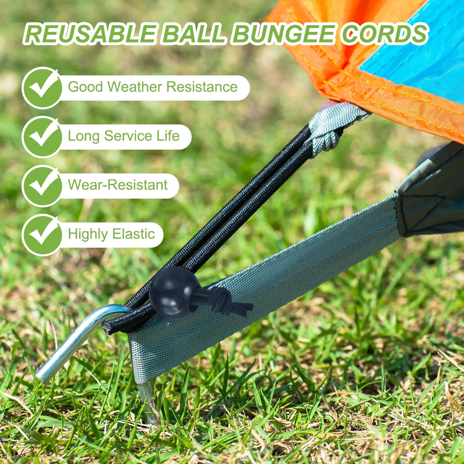 PATIKIL Lot de 50 tendeurs à boule de 15,2 cm avec boules pour auvent, bâche, cordon élastique pour camping, abri cargo, poteau de tente, blanc et noir