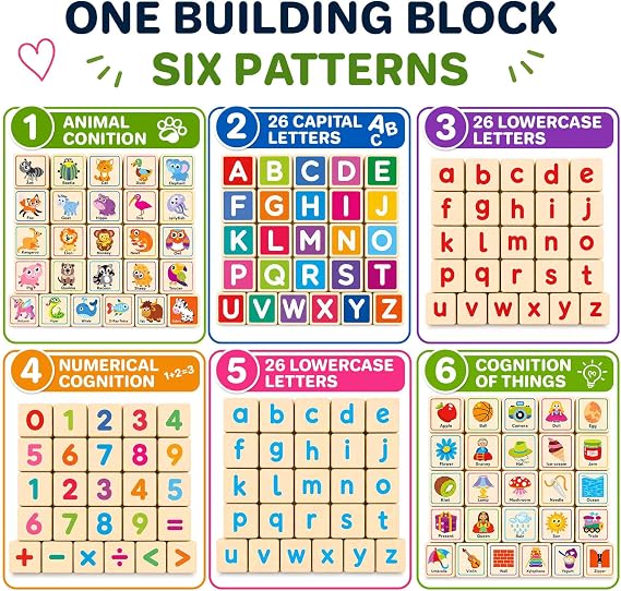 Wooden Blocks for Toddlers 1-3 - 26 Counting ABC Learning Baby Blocks