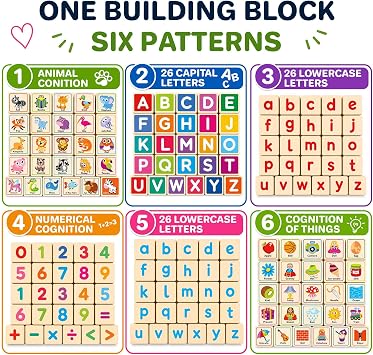 Wooden Blocks for Toddlers 1-3 - 26 Counting ABC Learning Baby Blocks