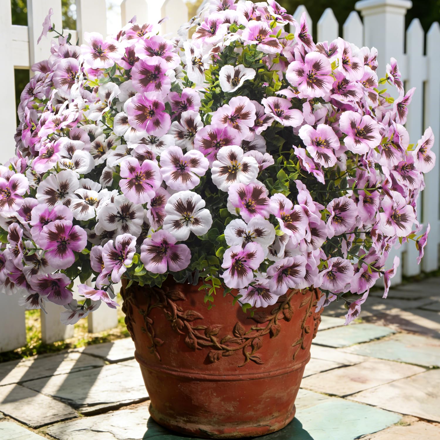 Grunyia 16 Pcs Pink and White Faux Pansies