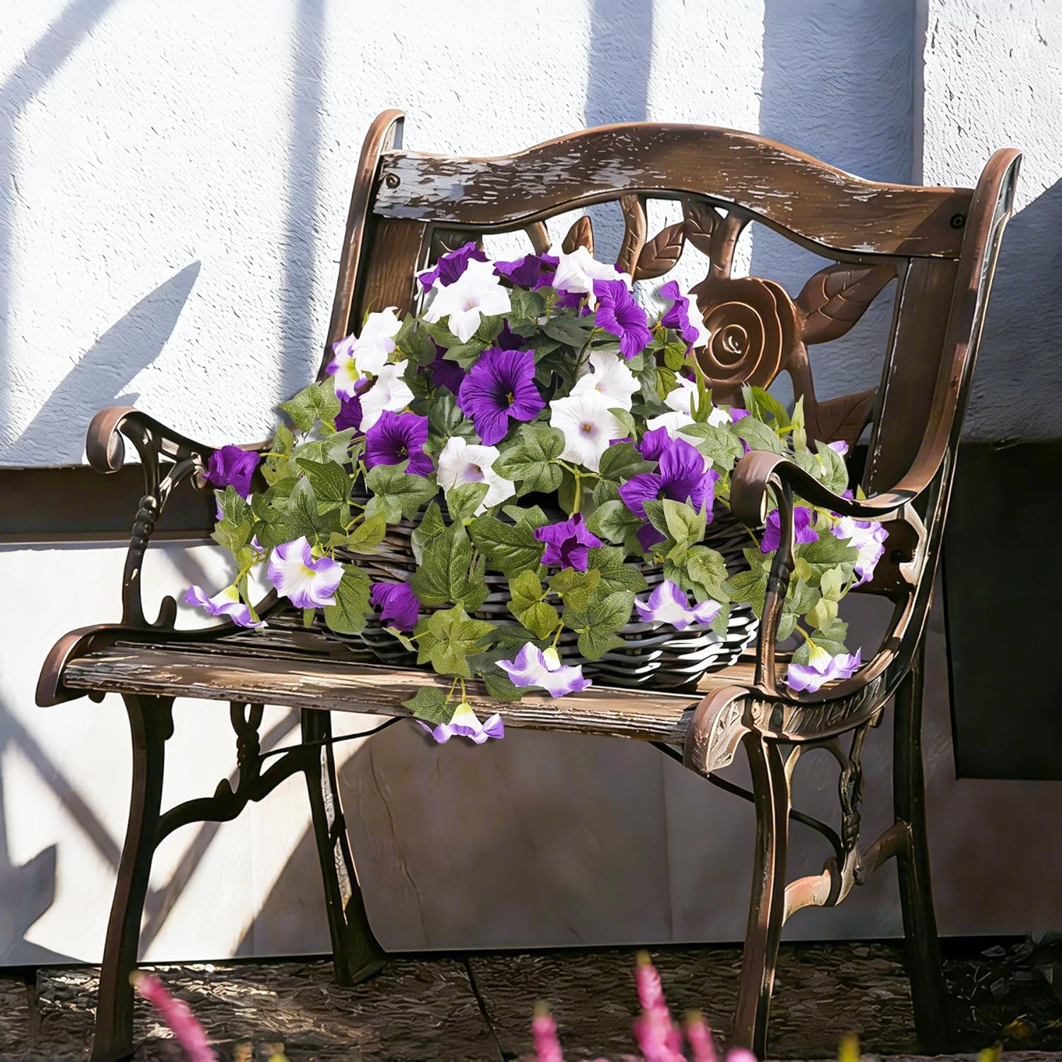 Artificial Fake Petunia Flowers Plants for Outdoor Decoration, Faux Realistic Floral Plants, UV-resistant realistic flower bouquet, Ideal for Garden, Porch, Balcony, Home, Wedding Party Decor（4pcs）