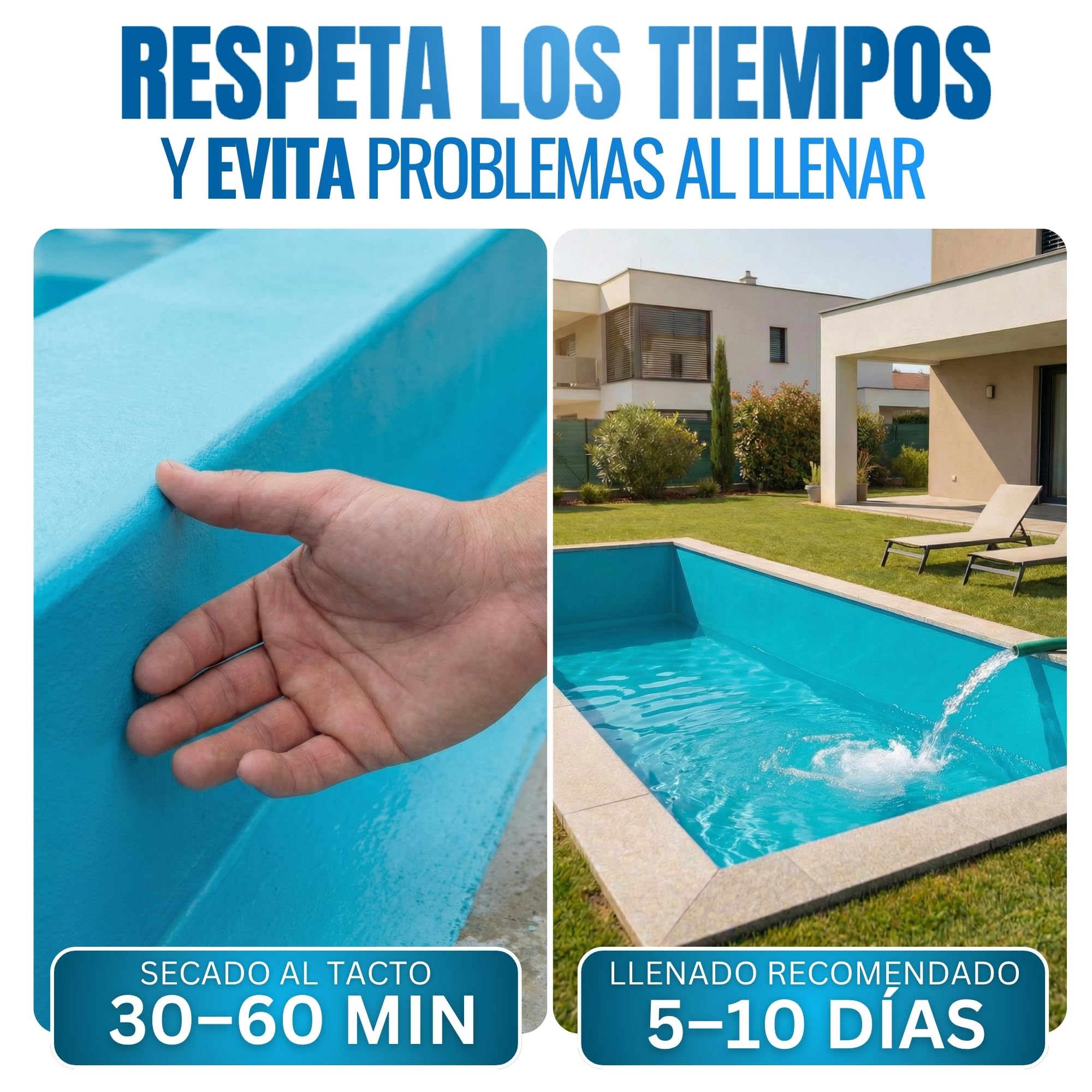 Pintura para Piscinas Al Agua Antialgas AZUL, 5 Litros Alta Resistencia Rayos UV Cemento, Hormigón Secado Rápido Aplicación Sencilla