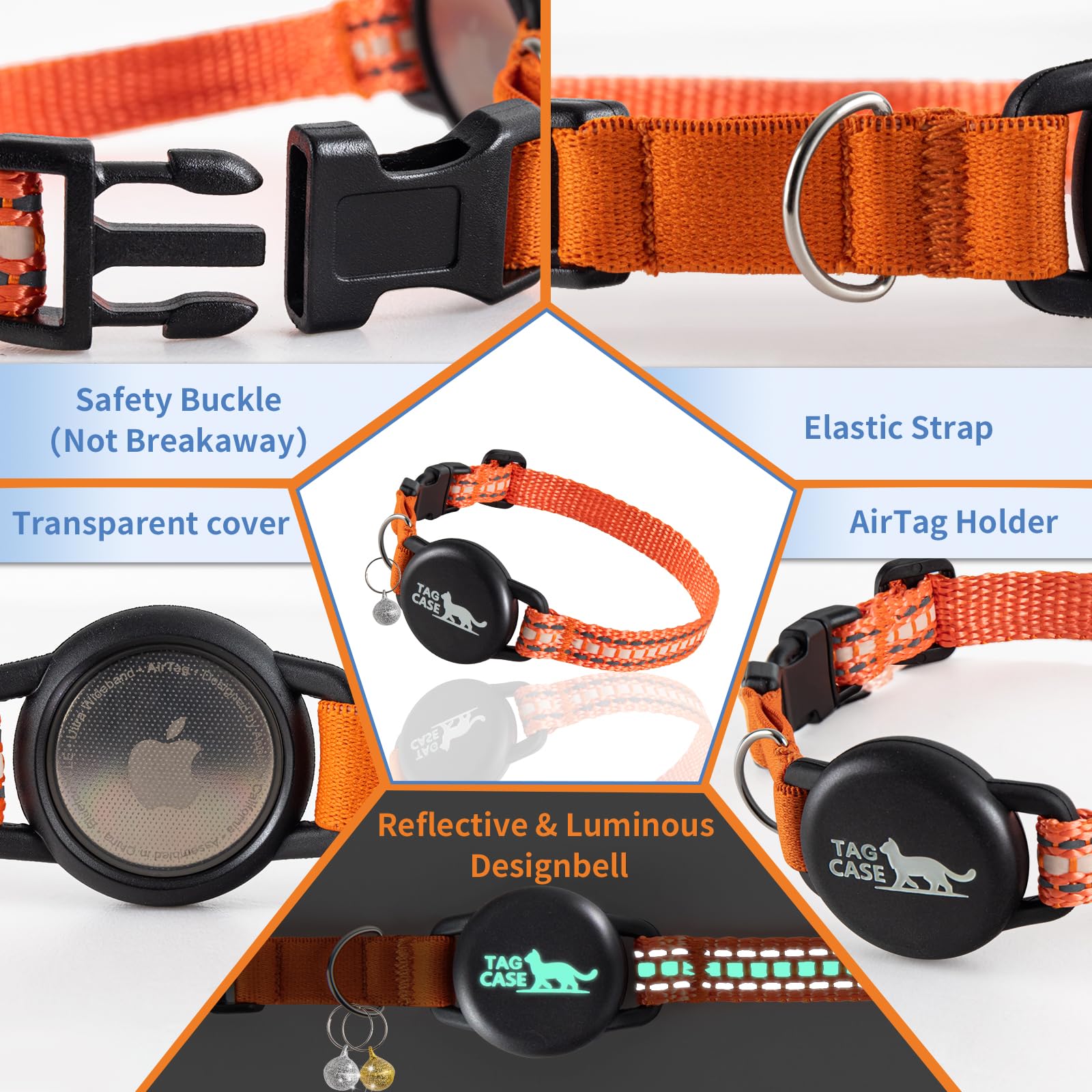 Reflektierendes AirTag Katzenhalsband Mit Glocke – Elastisch, Verstellbar, Integrierter AirTag-Halter