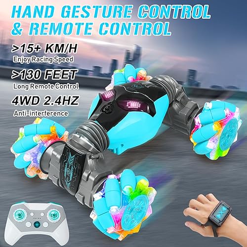 Miniatura 7 de Coches de control remoto con música ligera 112 para niños de 6 a 12 años + auto a control remoto controlado a mano 2.4GHz 4WD Rc Stunt Car Stunt Car