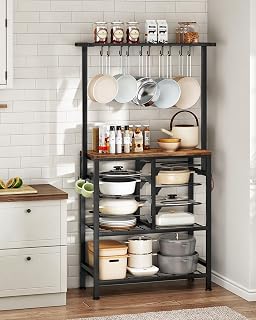 Choezon Pots and Pans Organizer Rack - Multi-Tier Standing Baker's Rack with Wood Top, Ample Storage for Cookware, Rustic Brown/Black TPR60BF
