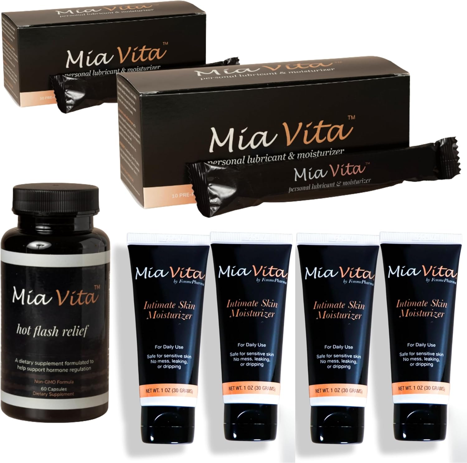 Mia Vita Ultimate Starter Bundle | 2 boxes of Mia Vita Personal Lubricant & Moisturizer, 1 box of Mia Vita Intimate Skin Moisturizer - Relief from- Vaginal/Vulvar Dryness, Painful Sex, and Chafing