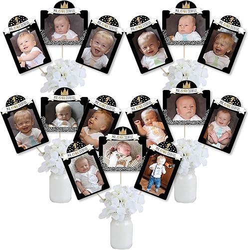 Big Dot of Happiness 1st Birthday Little Mr. Onederful - Varillas de centro de mesa para fiesta de primer cumpleaños para niños, 15 piezas