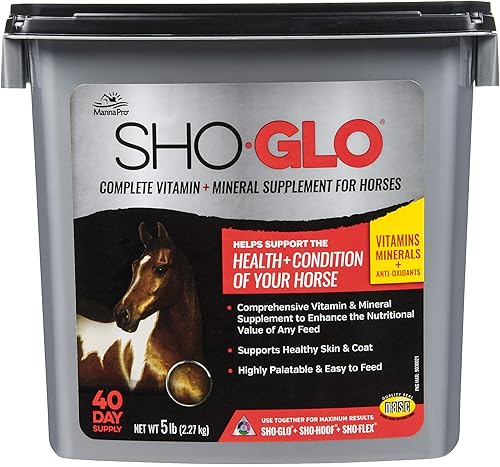 Manna Pro Sho-Glo Suplemento para caballos Suplemento completo de vitaminas y minerales para una piel y pelaje saludables 5 libras