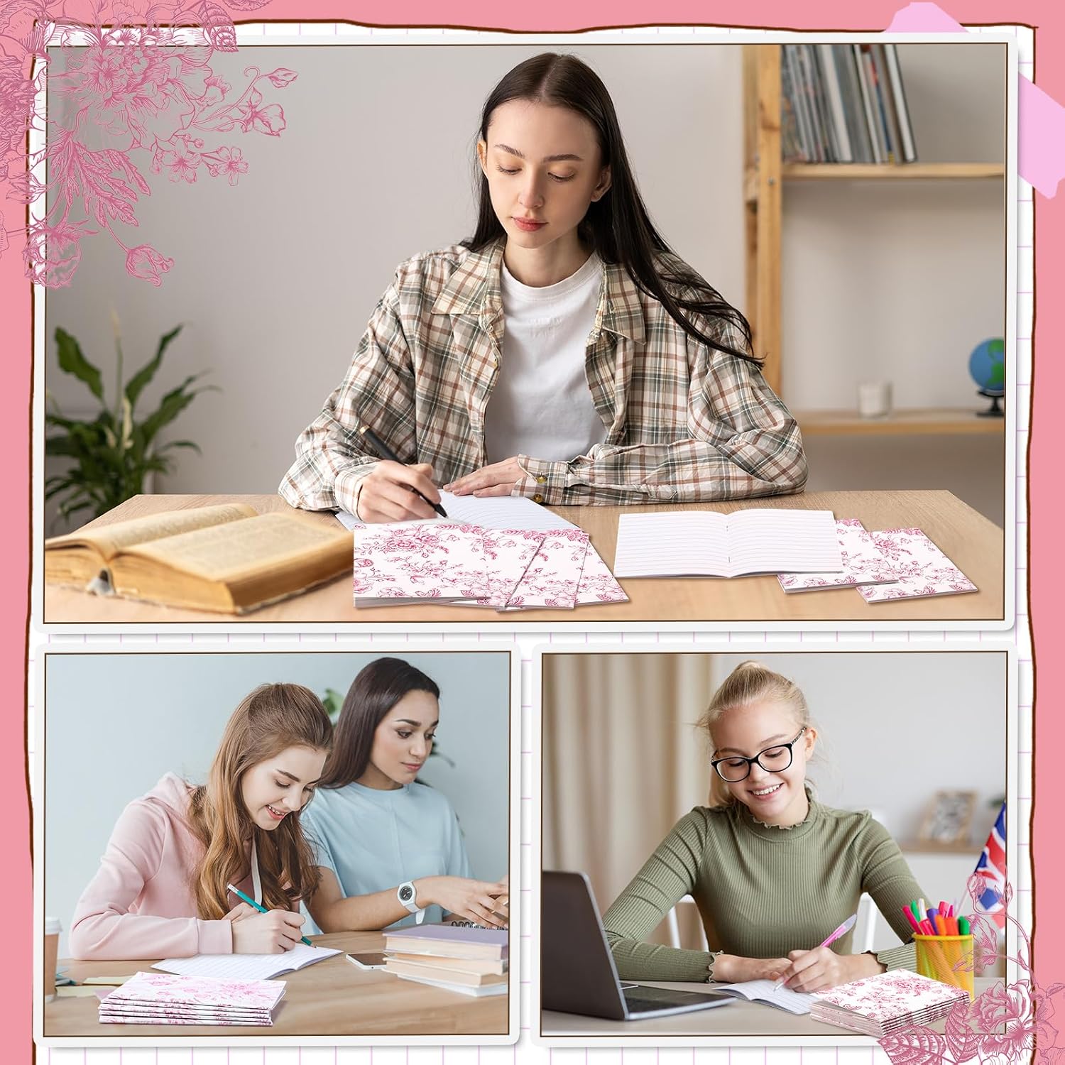 Engrowtic 30 Pack Pink and White Floral Pocket Notebook Chinoiserie Mini Notebooks Wedding Flower Aesthetic Notepads Baby Bridal Shower Lined Journal for Back to School Gift Office Supplies image 4