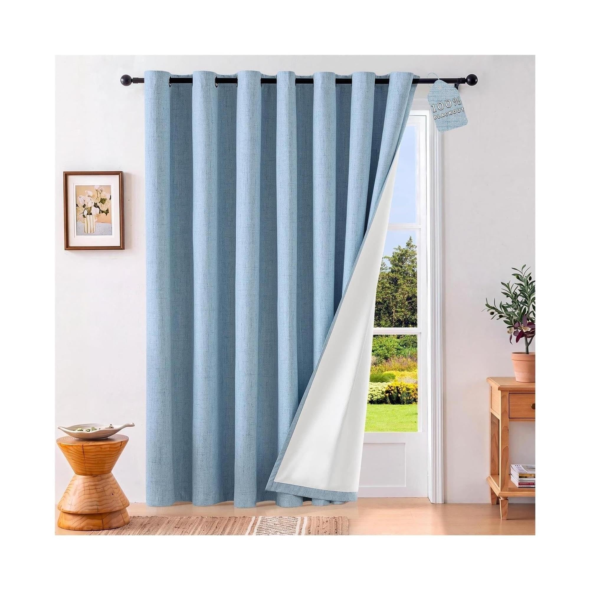 Leinenvorhänge for den Raum, Verdunkelungsvorhang, vollständiger, Sichtschutz mit Ösen Oben, thermisches Fensterpaneel(Sky Blue,100" W x 84" L (Pack of 1))