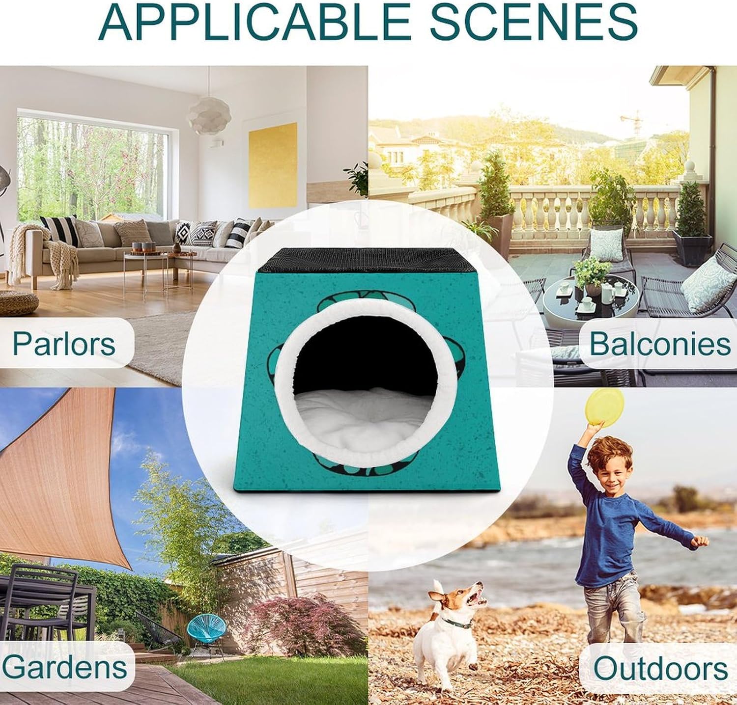 Pet Sleeping Nest Bed, Turquoise and Black Printed Dog House Cat Nest, Winter Pet House are Suitable for Most Cats, Dogs, and Other Small Pets