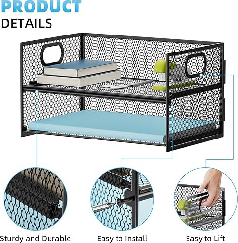 Miniatura 2 de Marbrasse Bandeja organizadora de papel de 2 niveles, organizador de archivos de malla con asa, organizador de escritorio clasificador de papel para