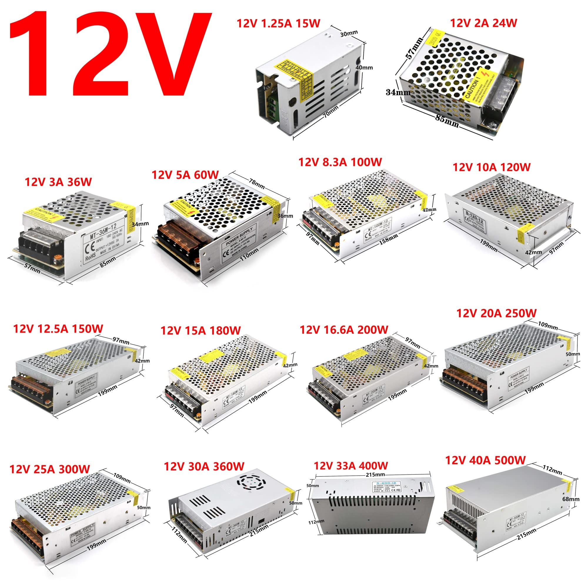 Transformador de iluminación CA a CC 12v 5v Fuente de alimentación conmutada 5A 10A 15A 20A 30A Interruptor de Tira Adaptador de Controlador LED(12V 5A 60W)