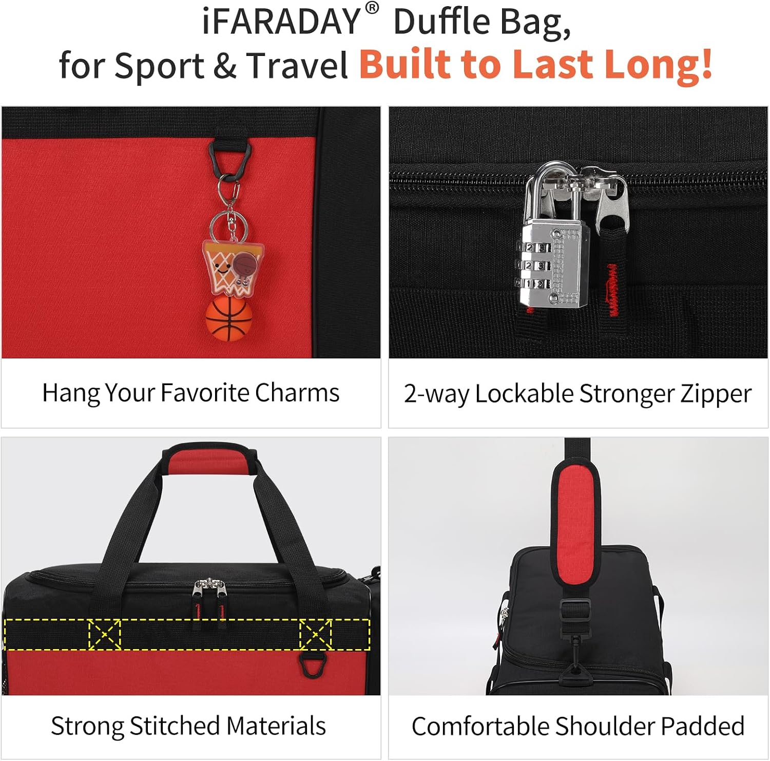 iFARADAY 40L Gym Bag for Men, 20 inch, Red