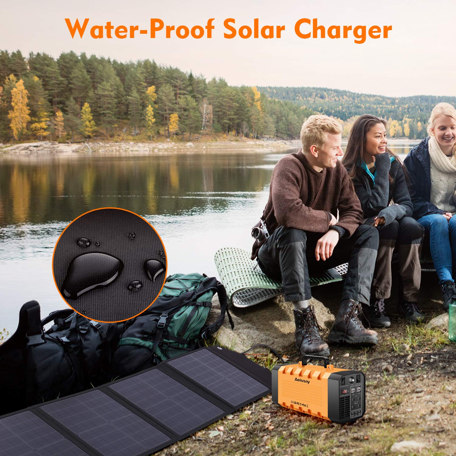 Aeiusny Solar Panel Foldable 60W Portable Solar Charger for Suaoki