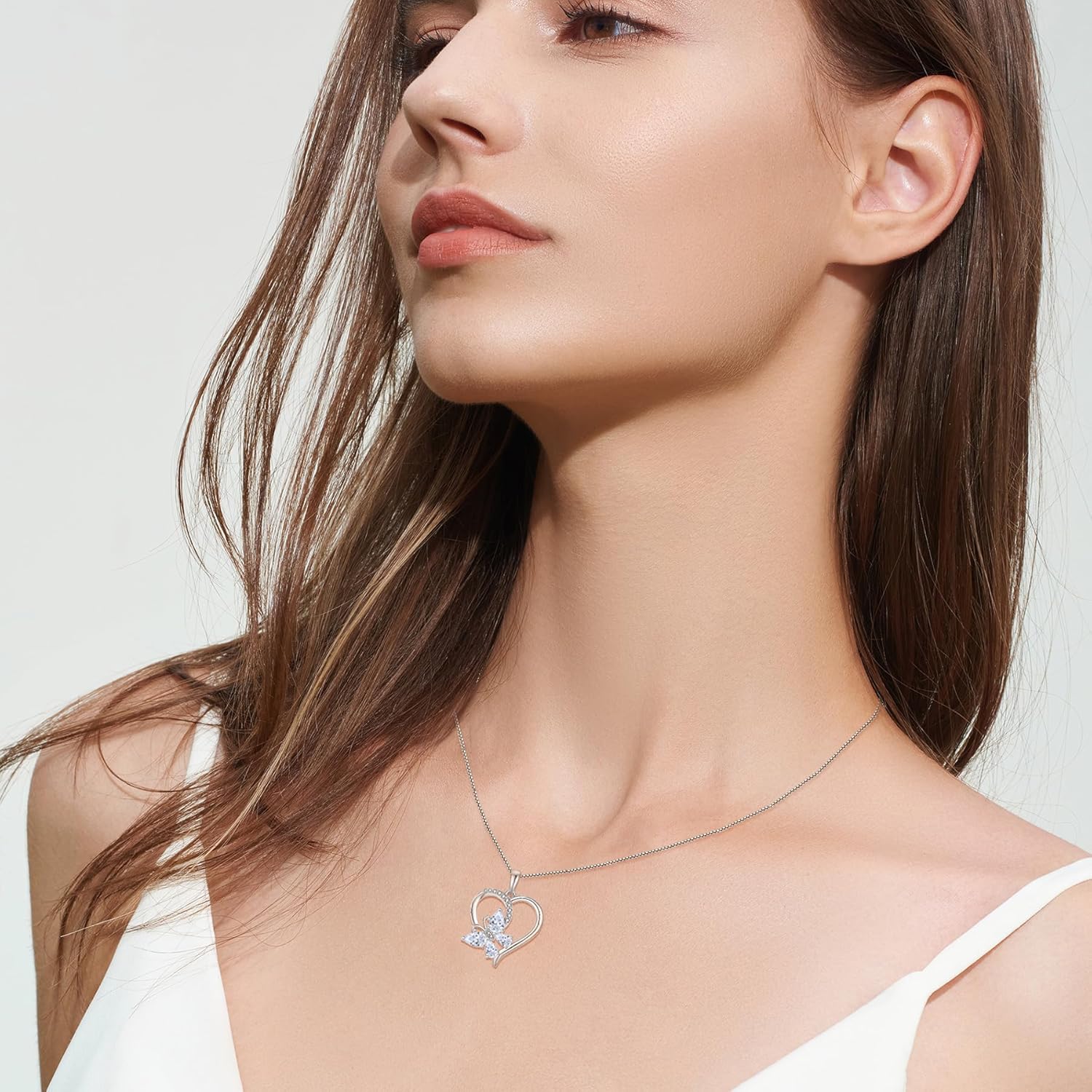 Heart Butterfly Necklace for Women 925 Sterling Silver Birthstone Jewelry Gifts for Her - Image 2