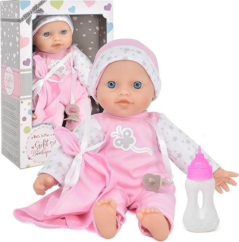 Muñeca de bebé de cuerpo suave de 12 pulgadas en caja de regalo muñeca de bebé con chupete manta y ropa rosa Muñeca de bebé de cuerpo suave de 12 pulgadas en caja de regalo muñeca de bebé con chupete manta y ropa rosa