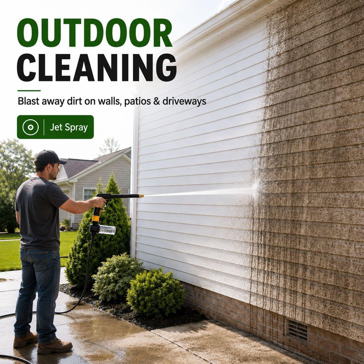 Portable High Pressure Water Gun Car Wash Patio Cleaning 4 Spray Modes | Switch from gentle mist to focused jet; includes foam bottle and adapters for vehicles, driveways, plants and pets.