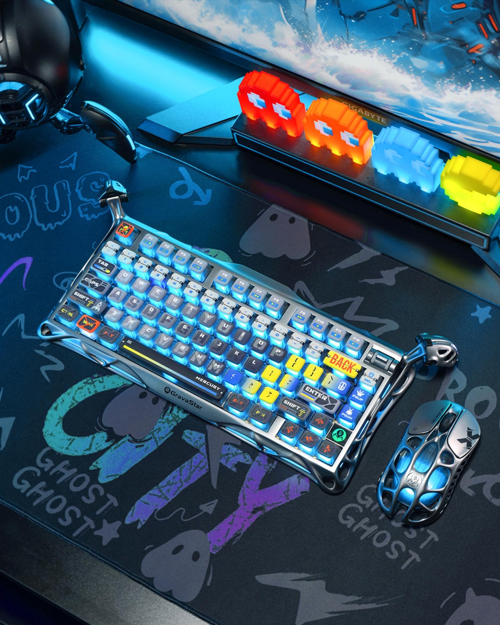 GravaStar Mercury K1 Pro – Tastiera da gioco meccanica wireless 75% in lega di alluminio, interruttori lineari, retroilluminazione RGB personalizzabile, manopola di controllo (Argento Interstellare)