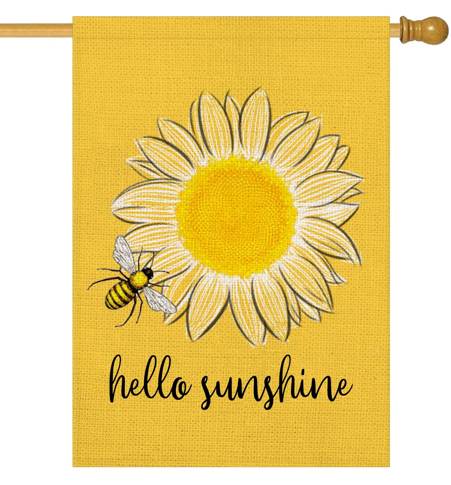 Xihomeli Bee Sunflower House Flag 28x40 Inch Burlap Double Sided Hello Sunshine Yellow Yard Flag for Spring Summer Seasonal Farmhouse Outdoor Outside Decoration