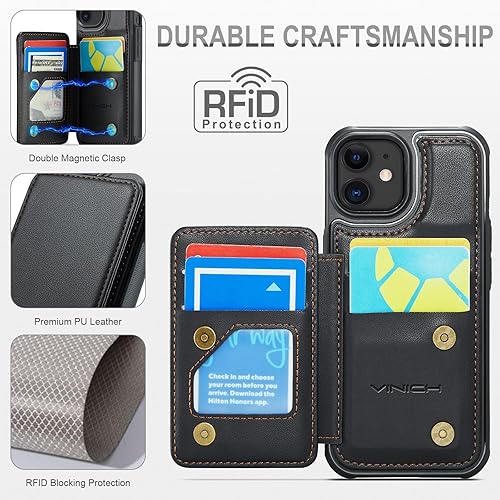 Miniatura 5 de Vinich Funda tipo cartera para iPhone 11 con soporte para tarjetas, bloqueo RFID, ranuras de crédito, función atril, a prueba de golpes, para Negro
