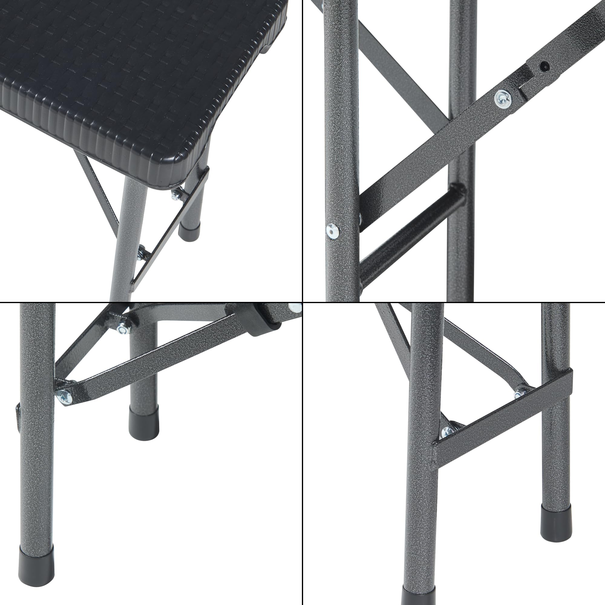 [en.casa] Lot de 2 Bancs de Camping Pliable pour Extérieur Festival Pique-Nique Fête Jardin BBQ Banc Pliant pour 4 Personnes avec Poignée de Transport Métal Plastique 180 x 25 x 43 cm Effet Rotin Noir