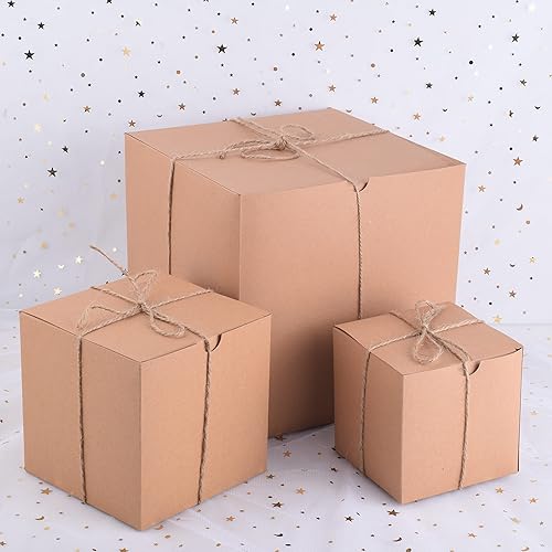 Miniatura 3 de JOYIN 30 cajas de regalo surtidas con relleno de papel de rafia y cordeles de hierba, cajas de regalo de papel kraft marrón navideño para el día de