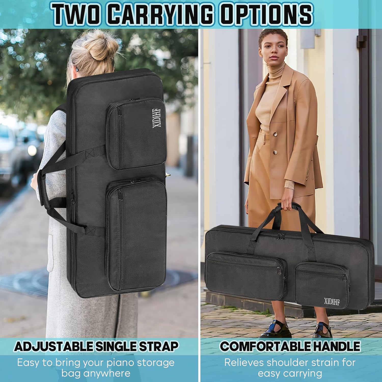 49 Key Keyboard Gig Bag 10mm Padded Full Protection with Adjustable Straps, 4 Pockets for Accessories, Electric Piano Case (33.8''x13.8''x4.3'')