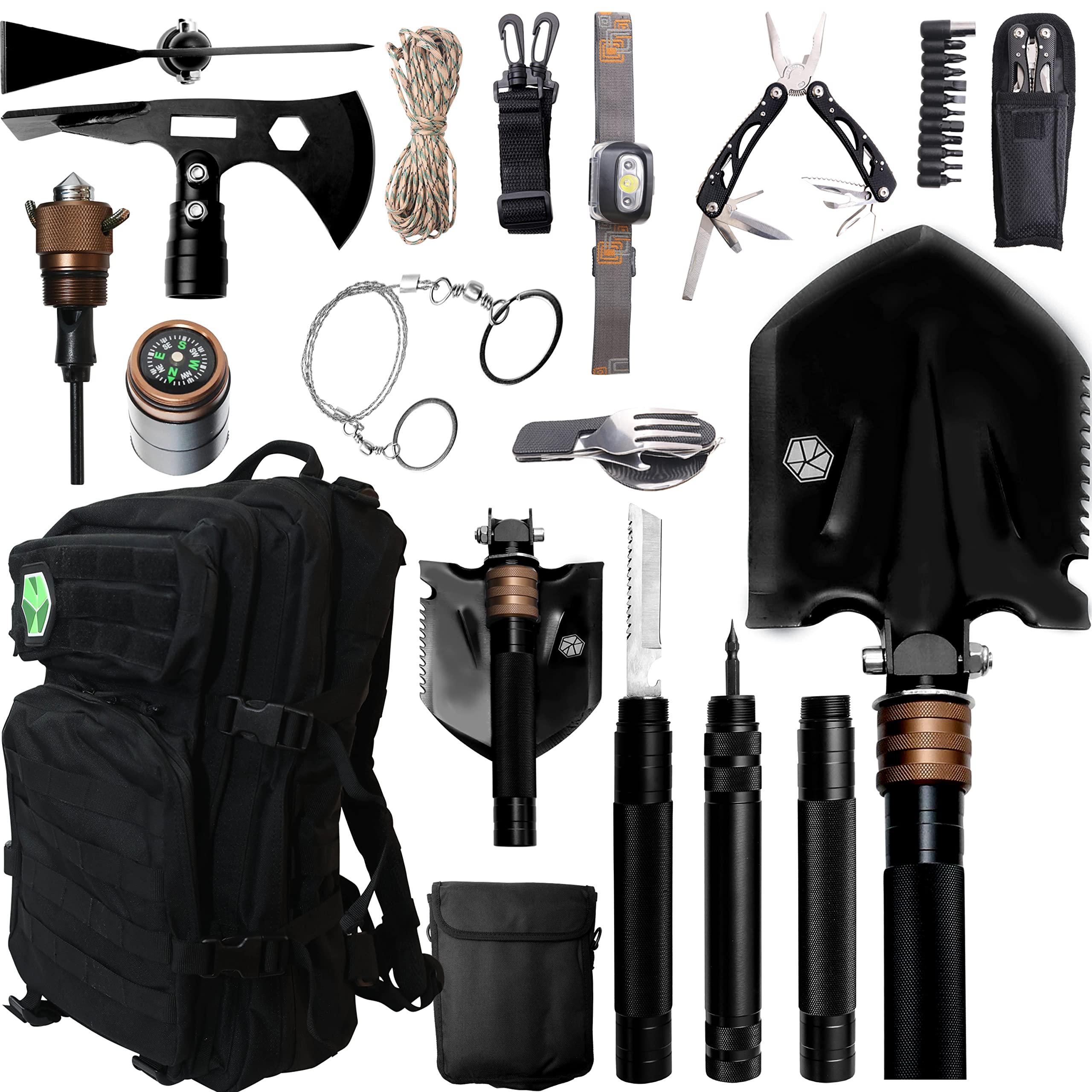 Photo 1 of ELM Folding Tactical Shovel Multipurpose Steel Ultimate Survival Tool, Camping Shovel Multitool Camping Stuff for Outdoor, Hiking, Hunting, Emergency, Backpacking