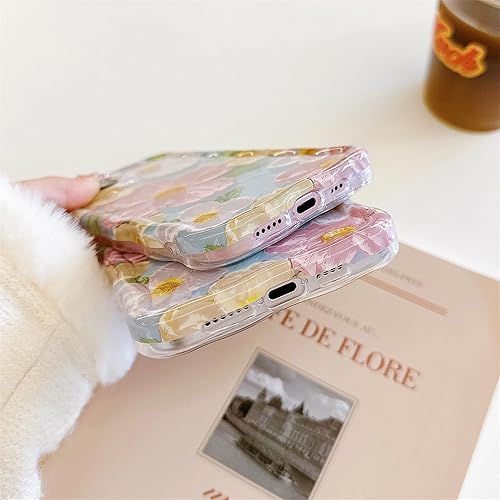 Miniatura 5 de Paletatb Funda diseñada para iPhone 11 de 6.1 pulgadas, pintura al óleo retro impresa con patrón de flores, bonita forma de marco de onda rizada,