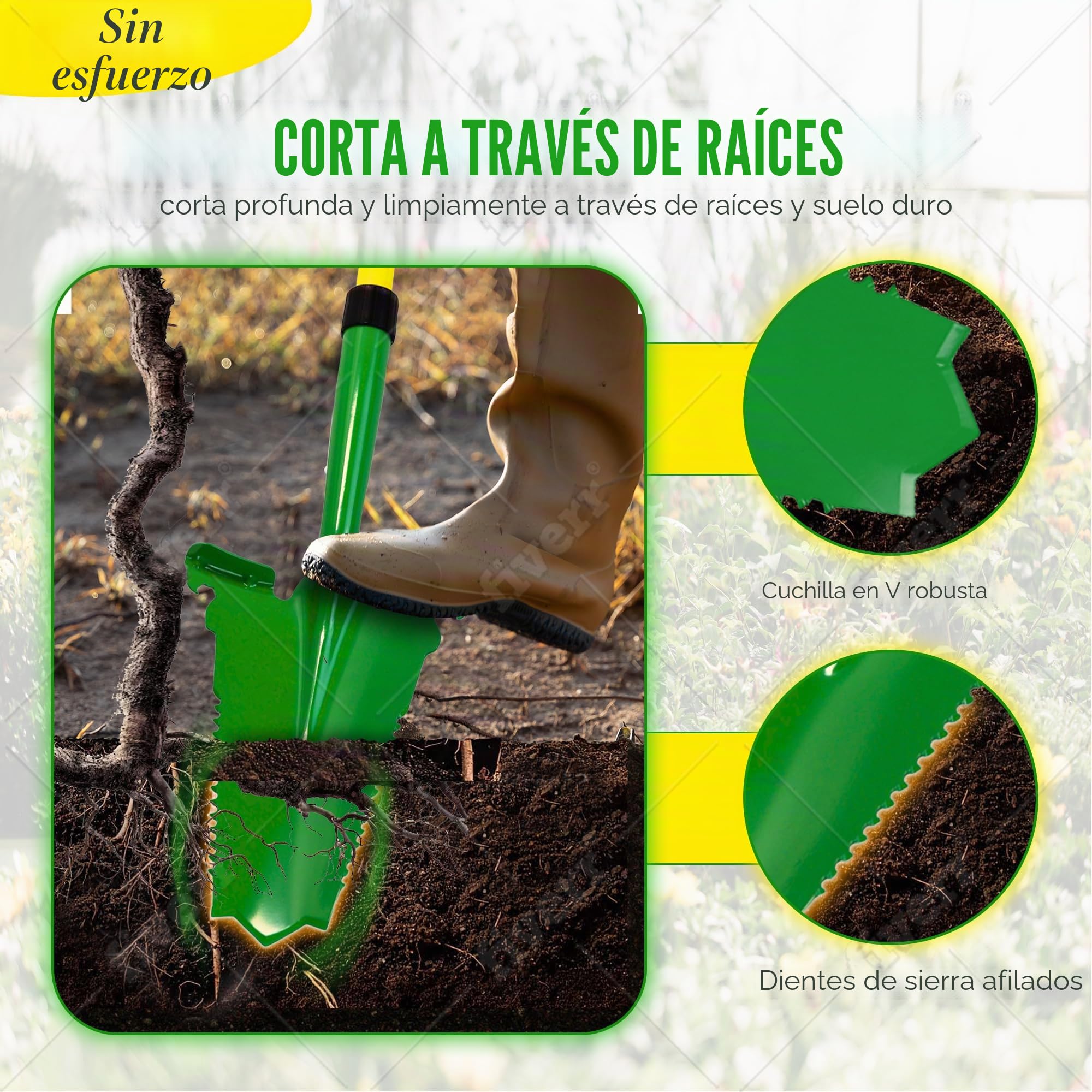Xforst Pala de Jardín SZ-3 – Pala con Sierra de Raíces 114 cm – Hoja de Acero al Carbono 25×35 cm – Mango de Fibra de Vidrio Amarillo con Empuñadura Ergonómica – Herramienta de Jardinería y Exterior