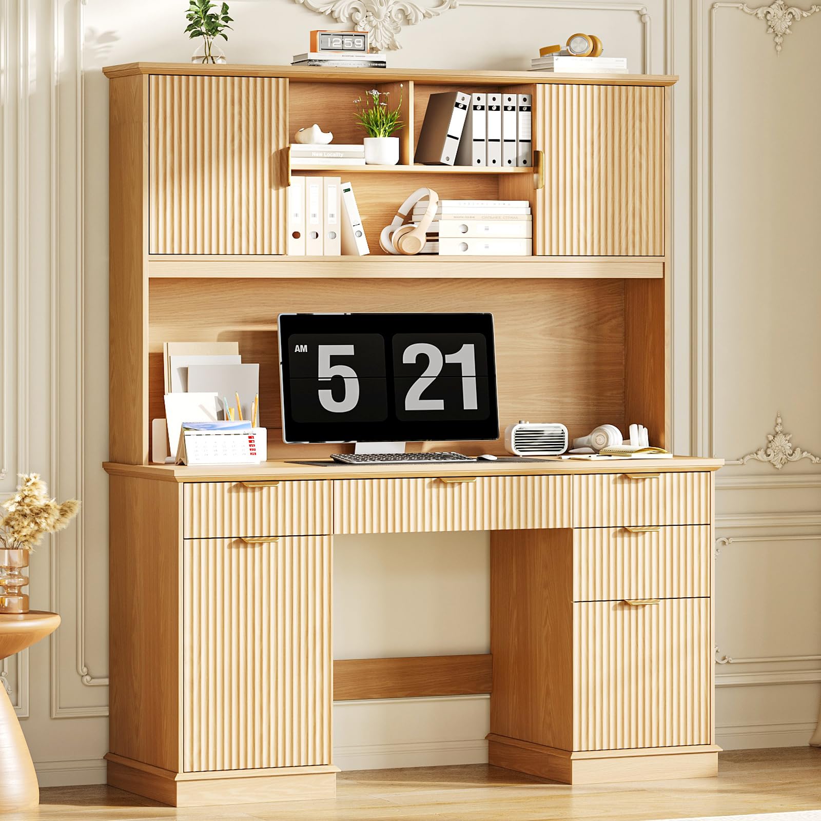 Amazon.com: Halitaa Farmhouse Executive Desk with 5 Drawers & 3