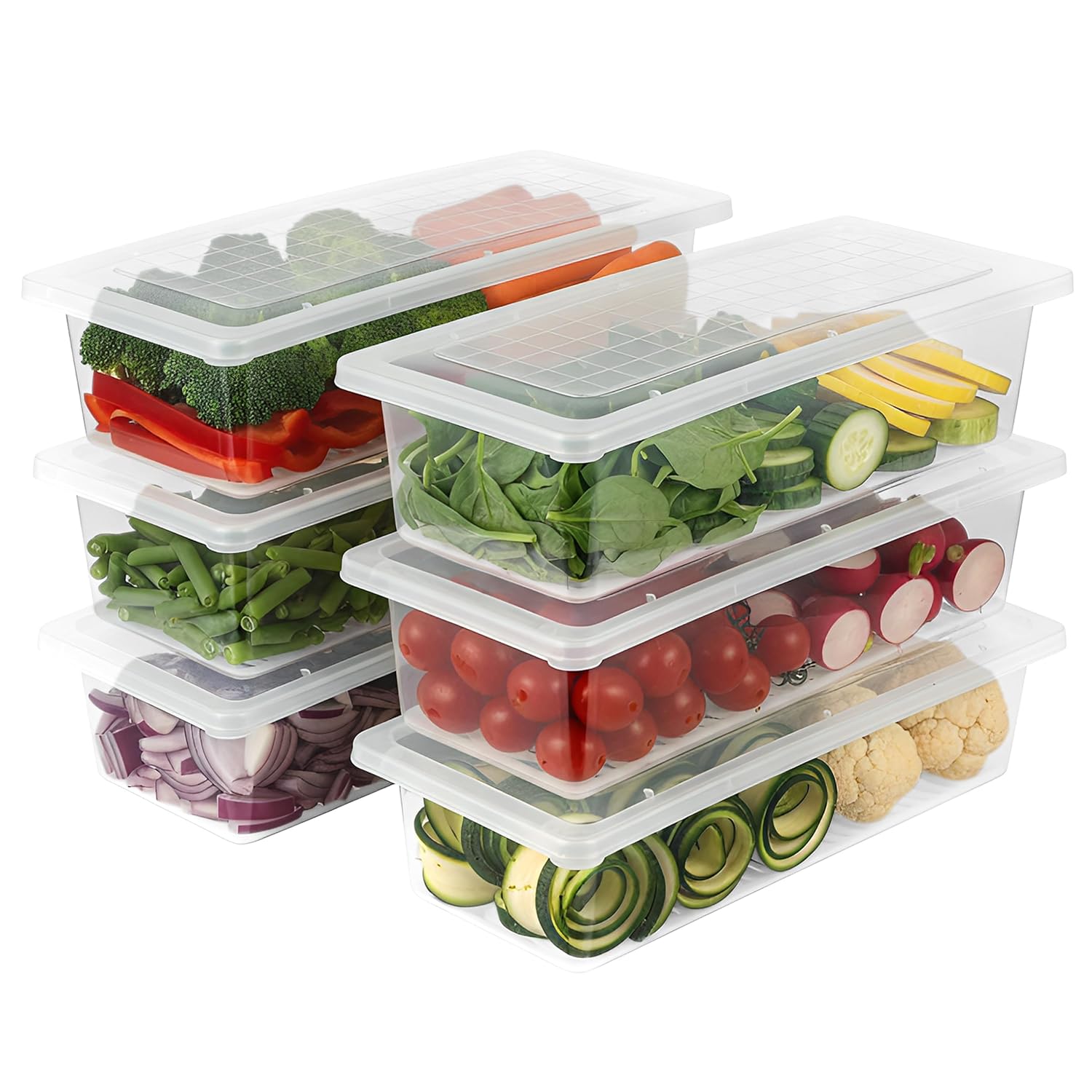 VOLTURI Fridge Storage Containers (Pack of 6), Fridge Organiser Storage Boxes with Removable Drain Plate, Lids, Stackable Organizer, Fridge Storage Box Keep Fruits, Vegetables Fresher, 1500 ML VOLTURI Fridge Storage Containers (Pack of 6), Fridge Organiser Storage Boxes with Removable Drain Plate, Lids, Stackable Organizer, Fridge Storage Box Keep Fruits, Vegetables Fresher, 1500 ML