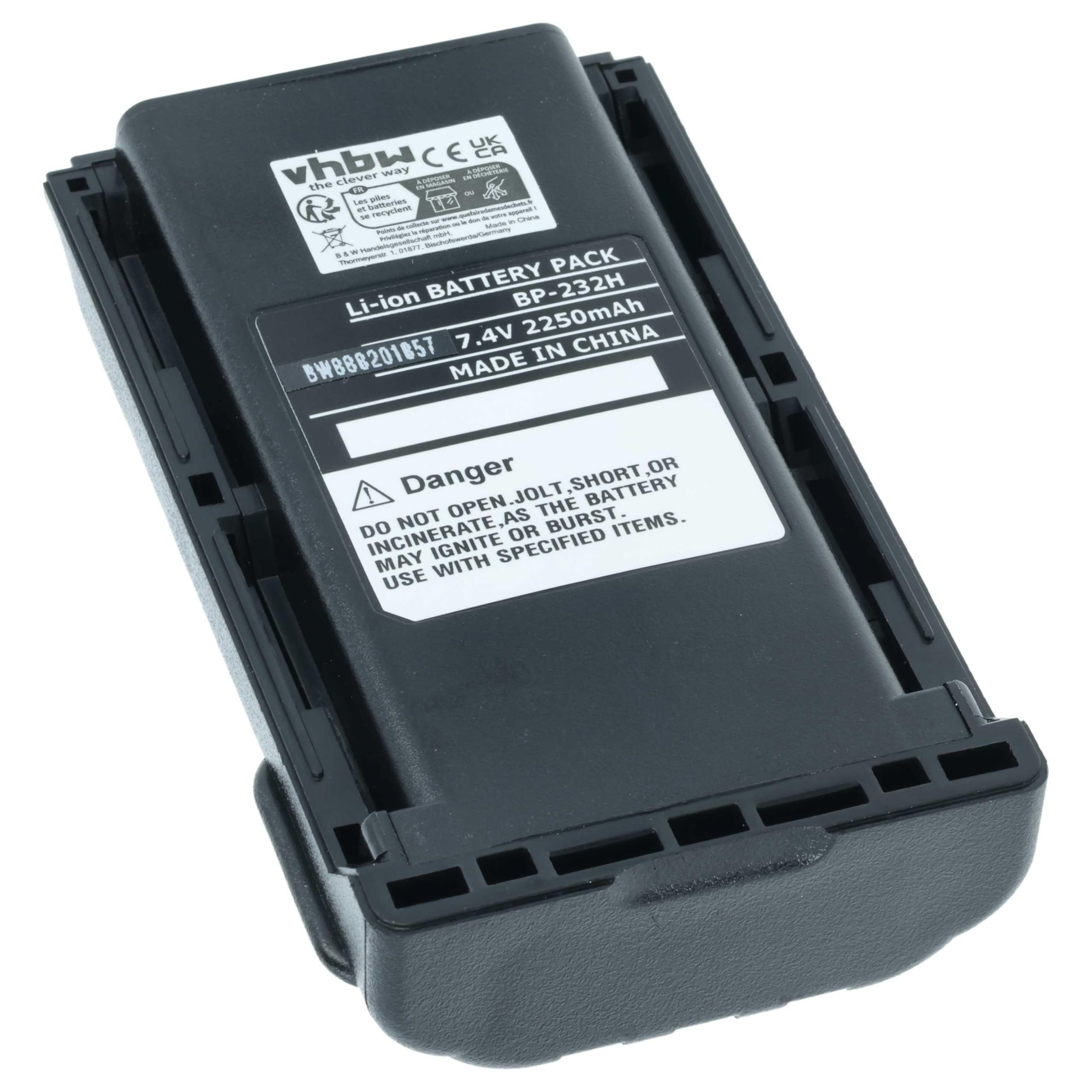 vhbw batteria sostituisce Icom BP-232LI, BP-232N, BP-232WP per radio (2250mAh, 7,2V, Li-Ion)