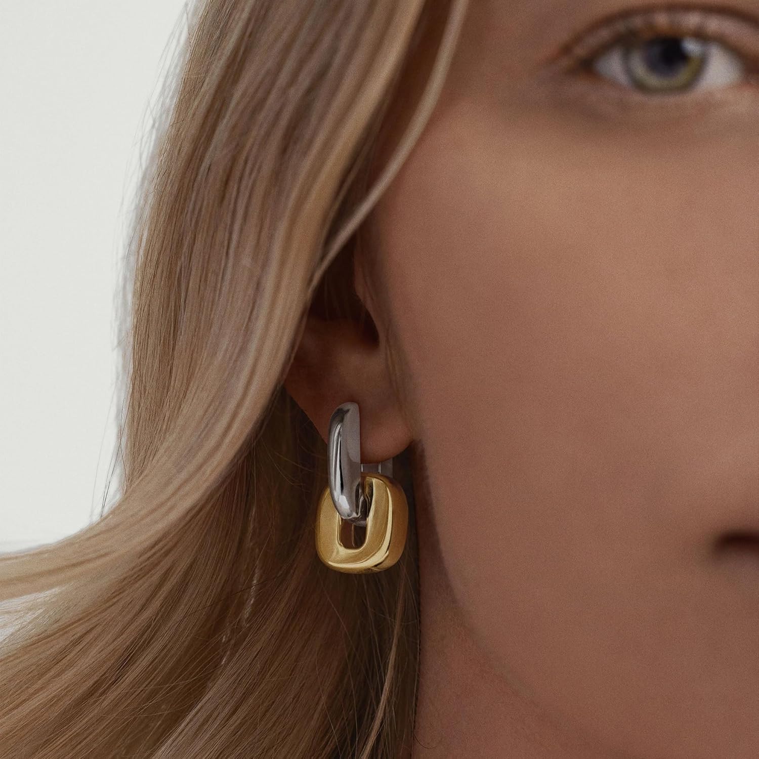 NOKMIT Chunky Hoop Earrings for Women, Trendy 14K Gold Silver Tone Bold Geometric Paperclip Link Earrings, High Polish Hypoallergenic Statement Jewelry Gifts - Image 2